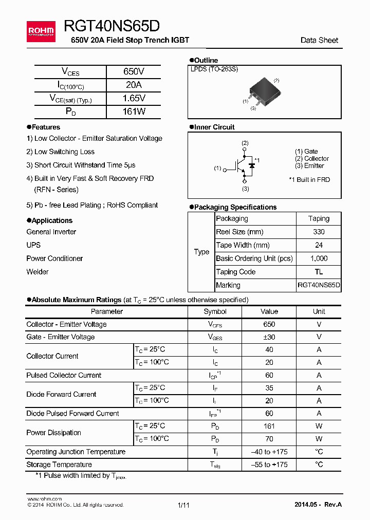 RGT40NS65D_8874244.PDF Datasheet