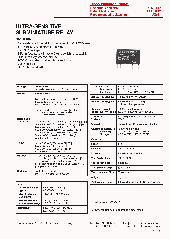 AZ920-1A-12DE_8878067.PDF Datasheet