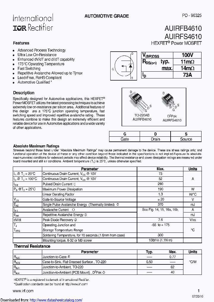AUIRFS4610_8879122.PDF Datasheet