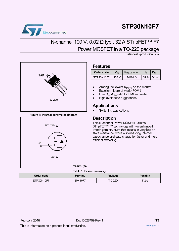 STP30N10F7_8880865.PDF Datasheet