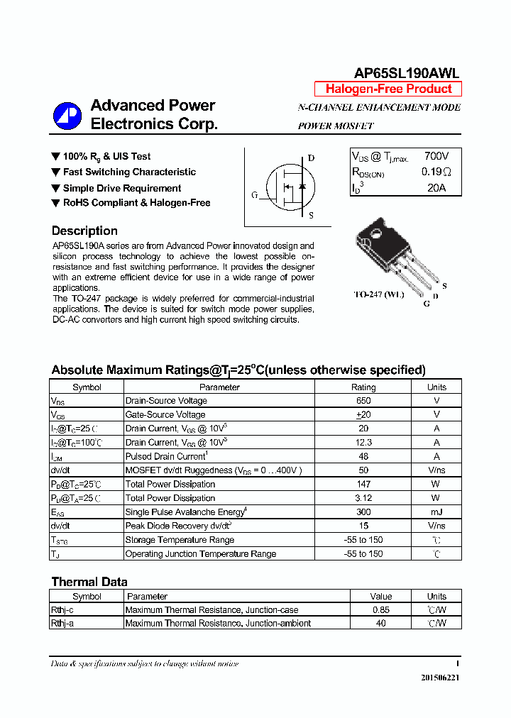 AP65SL190AWL_8880985.PDF Datasheet