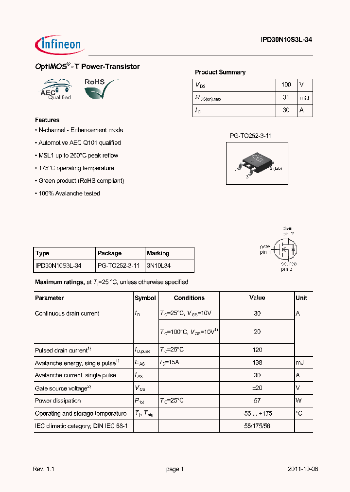 IPD30N10S3L-34-11_8881632.PDF Datasheet