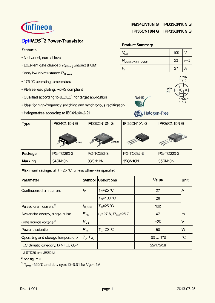 IPD33CN10NG_8881633.PDF Datasheet
