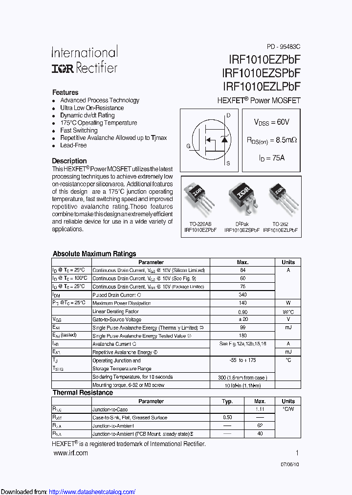 IRF1010EZSTRLP_8886206.PDF Datasheet