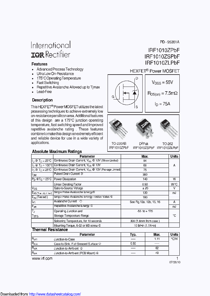 IRF1010ZSTRRPBF_8886207.PDF Datasheet