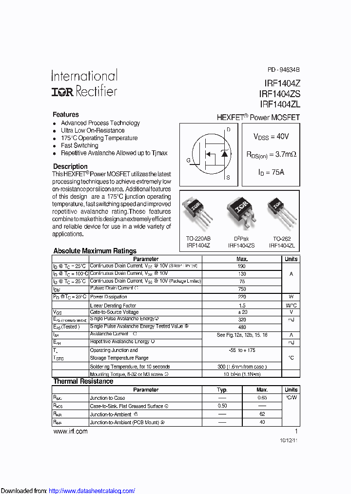 IRF1404ZSTRR_8886209.PDF Datasheet