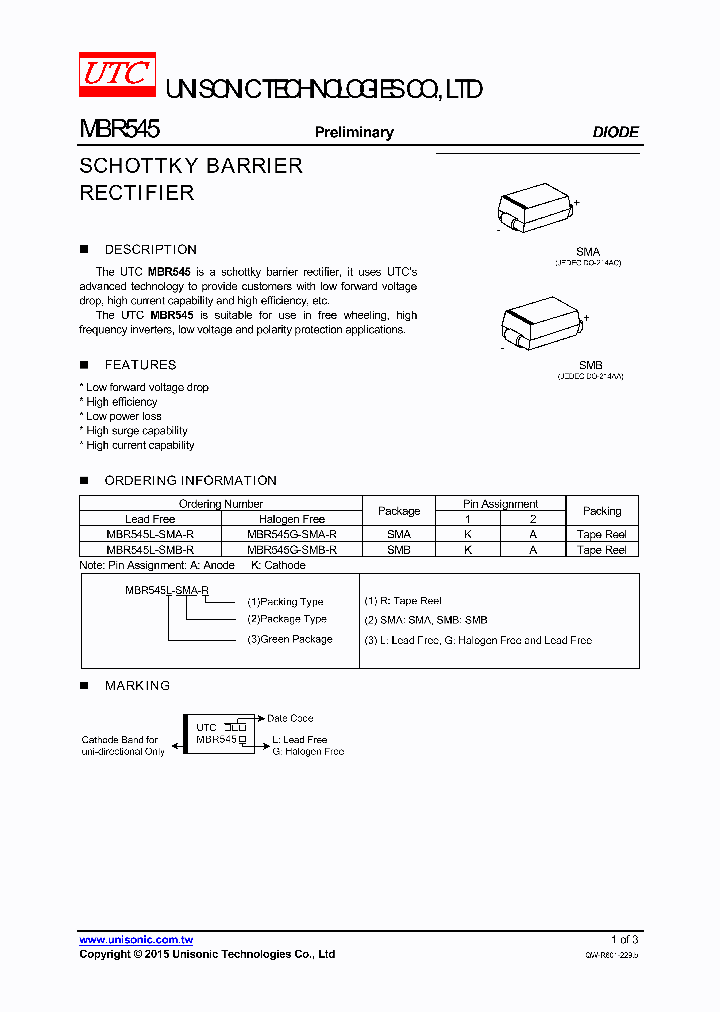 MBR545G-SMA-R_8889507.PDF Datasheet