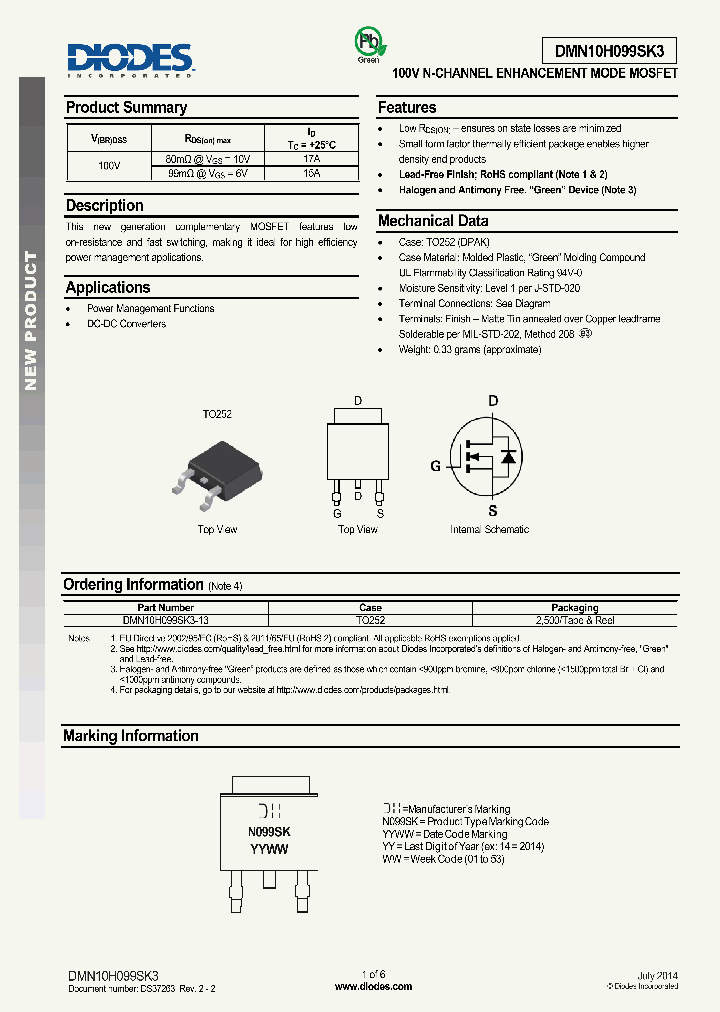 DMN10H099SK3_8892166.PDF Datasheet