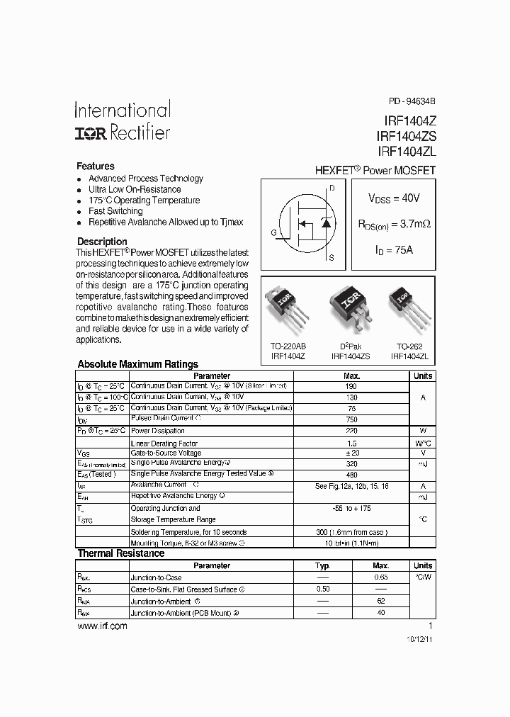 IRF1404Z_8900856.PDF Datasheet