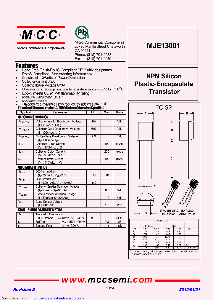 MJE13001_8901161.PDF Datasheet