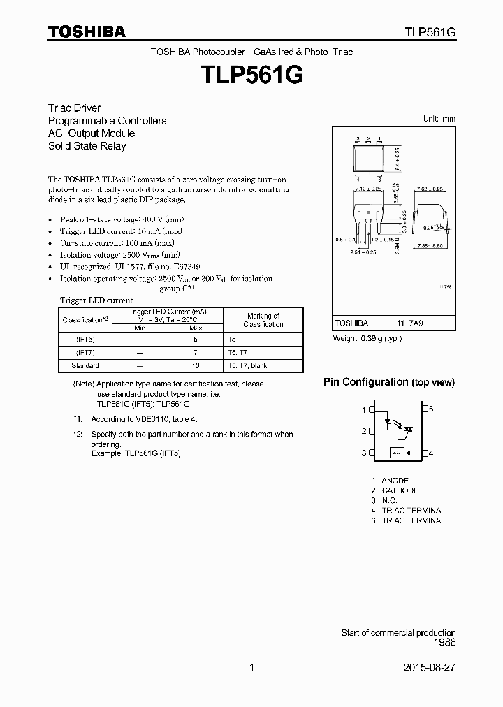 TLP561G-15_8902429.PDF Datasheet