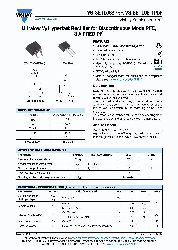 VS-8ETL06-1PBF_8902986.PDF Datasheet