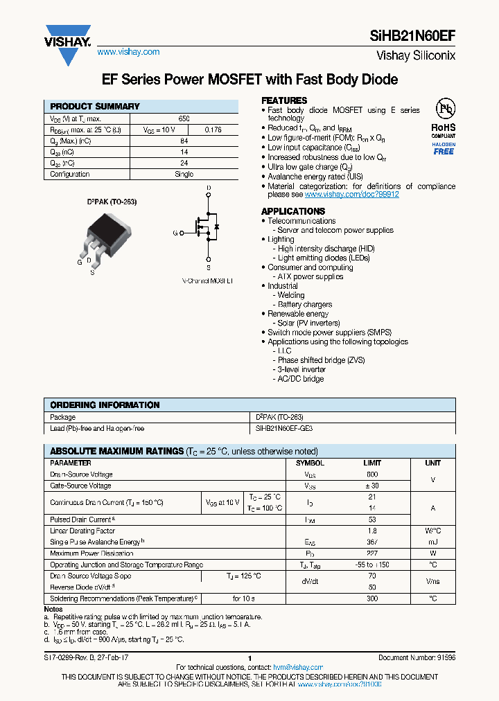 SIHB21N60EF_8905712.PDF Datasheet