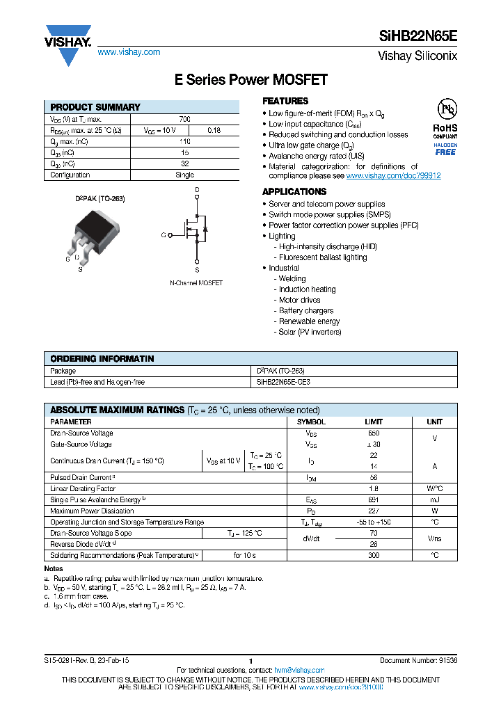 SIHB22N65E_8905715.PDF Datasheet