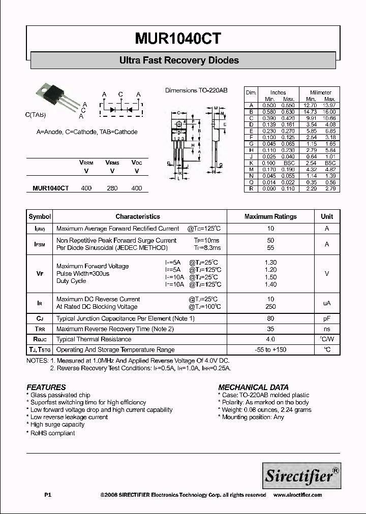 MUR1040CT_8913205.PDF Datasheet