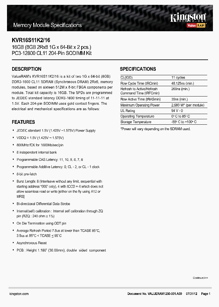 KVR16S11K2-16_8914450.PDF Datasheet