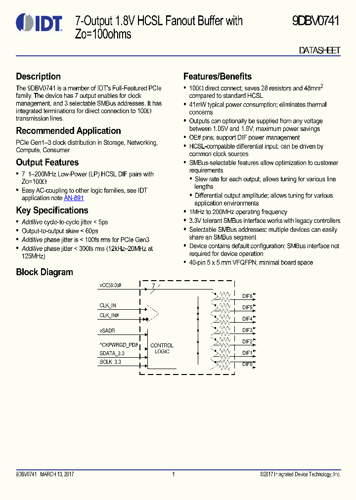 9DBV0741AKILFT_8915454.PDF Datasheet