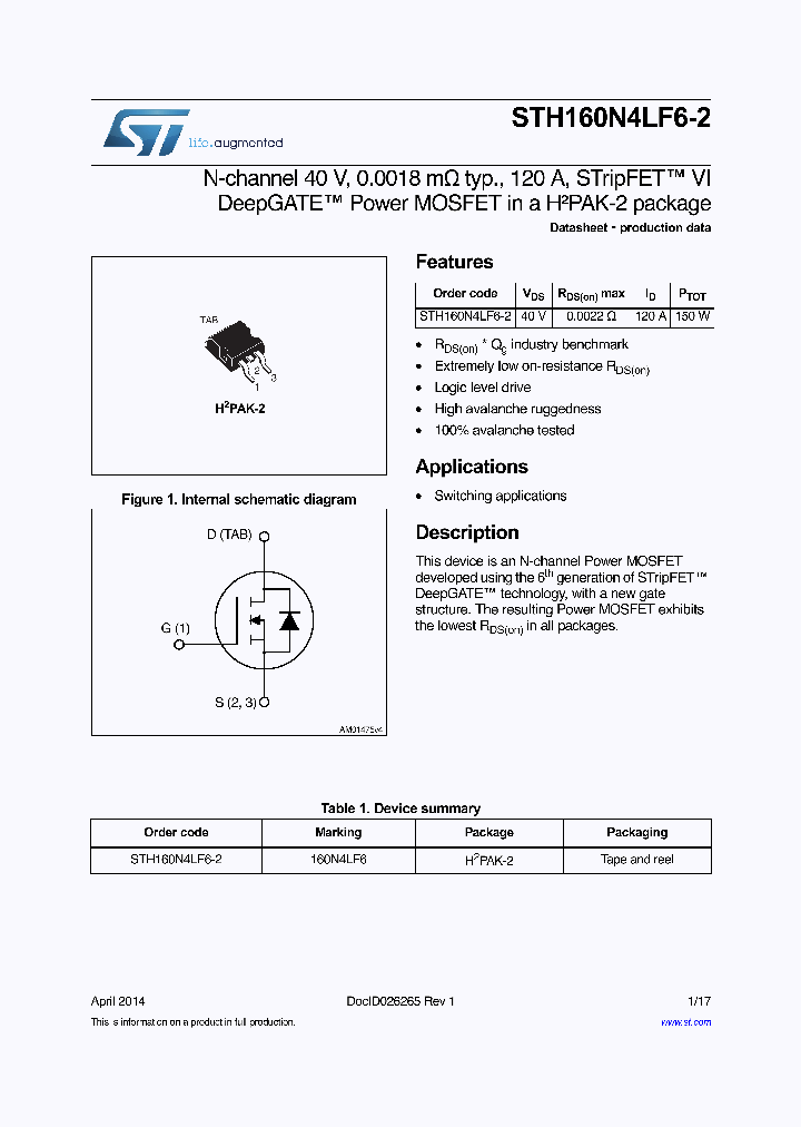 STH160N4LF6-2_8921371.PDF Datasheet