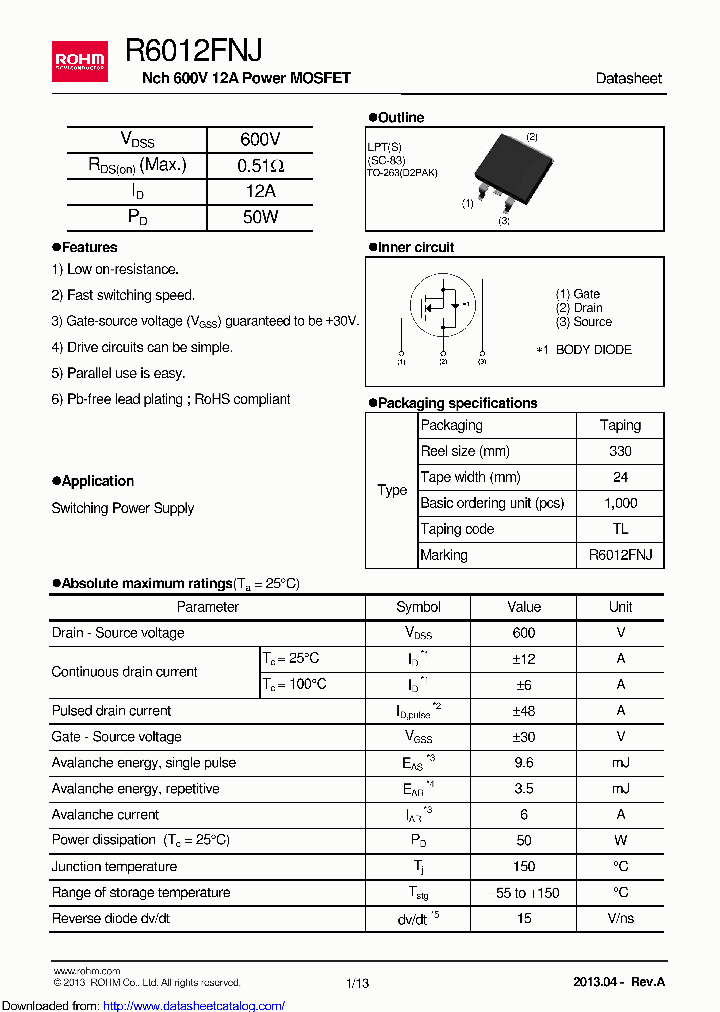 R6012FNJTL_8924125.PDF Datasheet