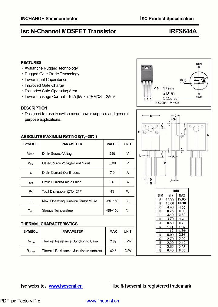 IRFS644A_8925000.PDF Datasheet
