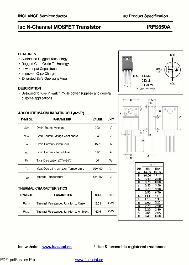 IRFS650A_8925001.PDF Datasheet