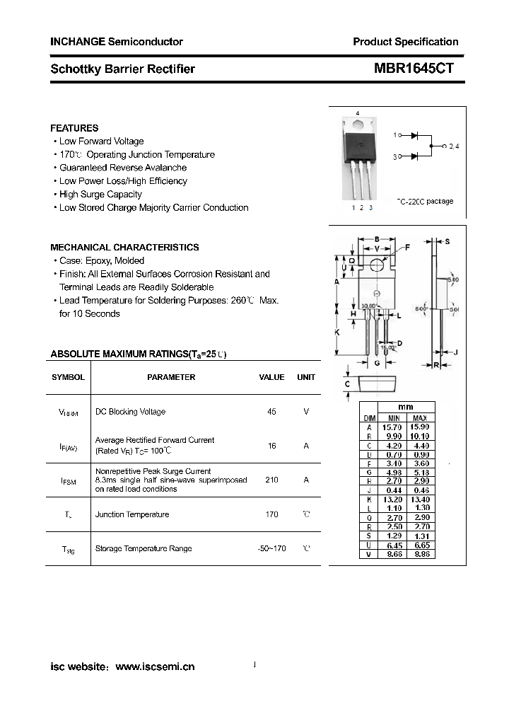 MBR1645CT_8925230.PDF Datasheet