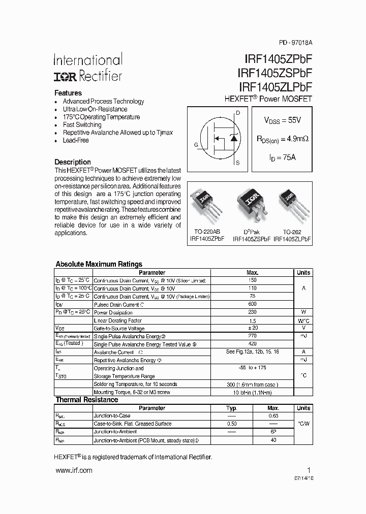 IRF1405ZPBF_8927214.PDF Datasheet
