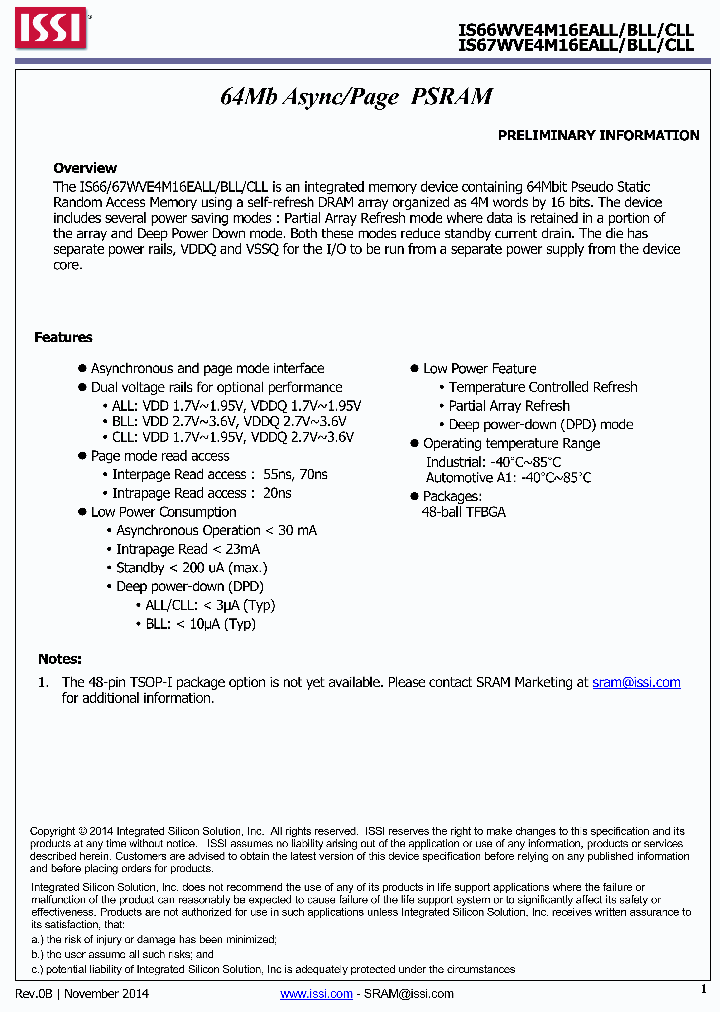 IS66WVE4M16EALL_8933801.PDF Datasheet