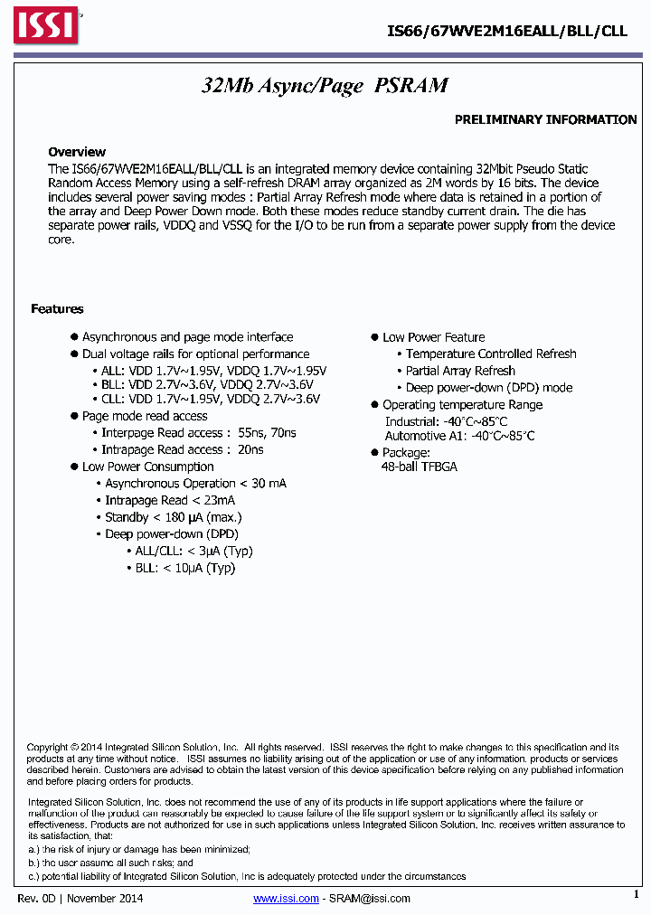 IS66WVE2M16CLL_8933815.PDF Datasheet