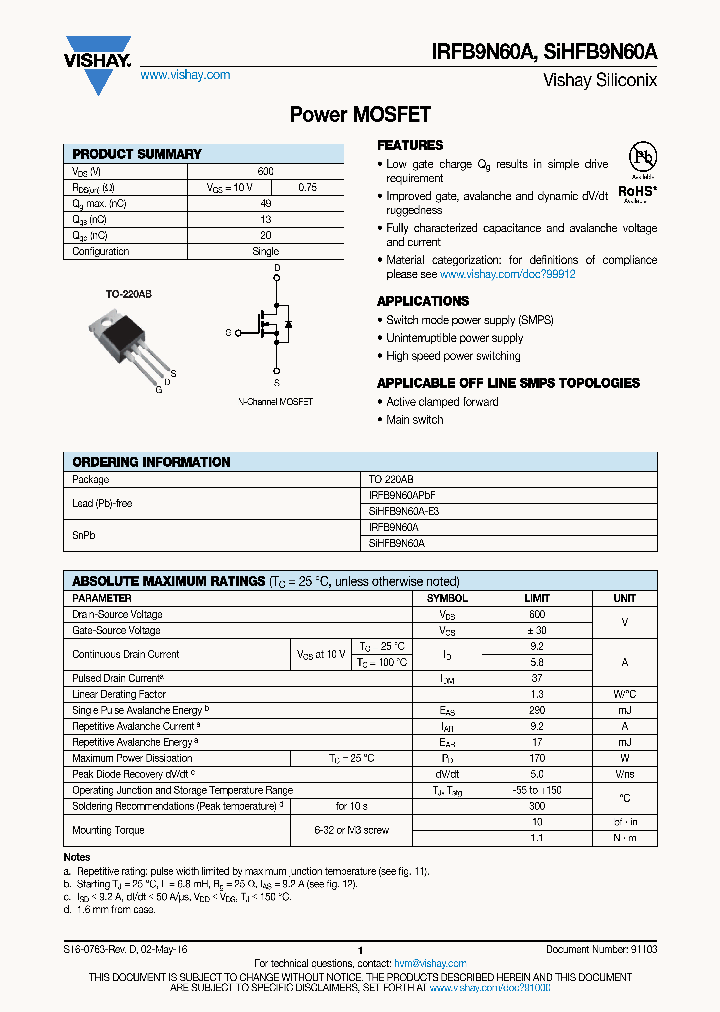 IRFB9N60A_8936382.PDF Datasheet