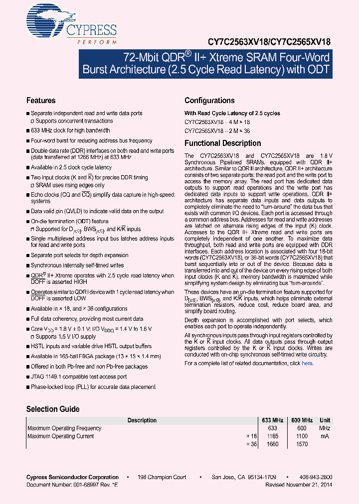 CY7C2563XV18-633BZXC_8942814.PDF Datasheet