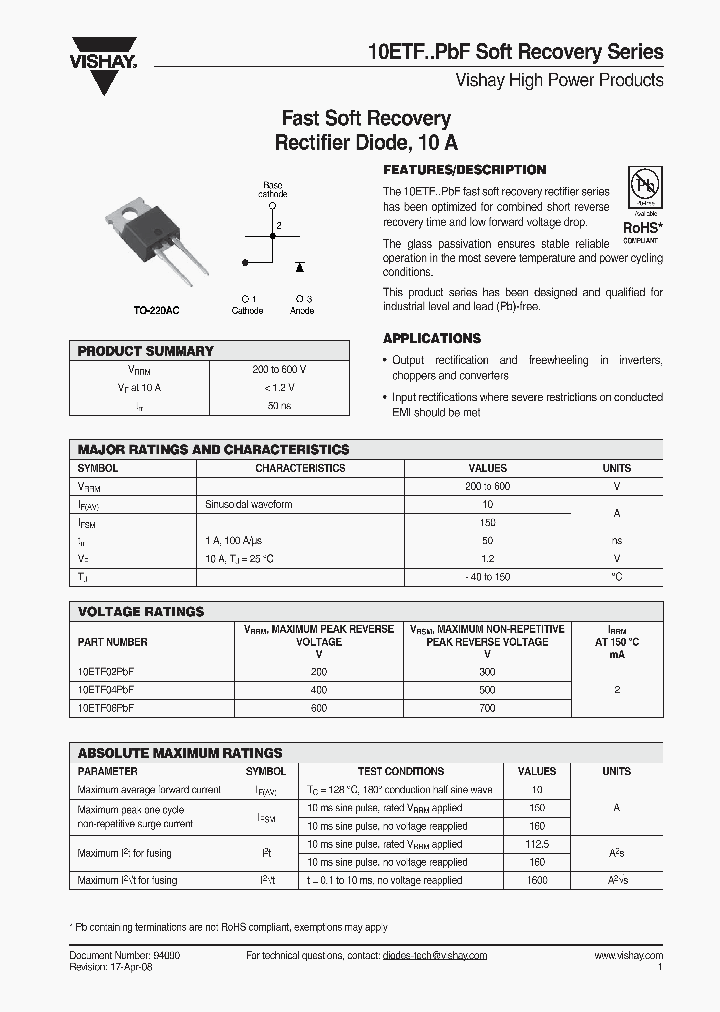 10ETF02PBF_8950612.PDF Datasheet