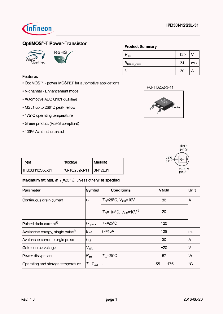 IPD30N12S3L-31_8957135.PDF Datasheet