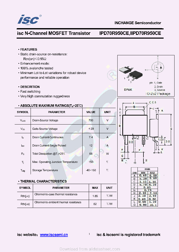 IPD70R950CE_8959992.PDF Datasheet