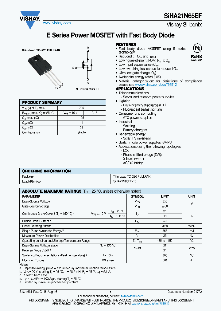 SIHA21N65EF_8960015.PDF Datasheet