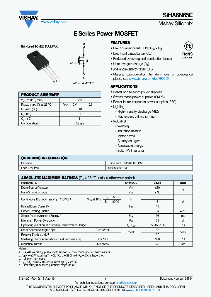 SIHA6N65E_8960021.PDF Datasheet