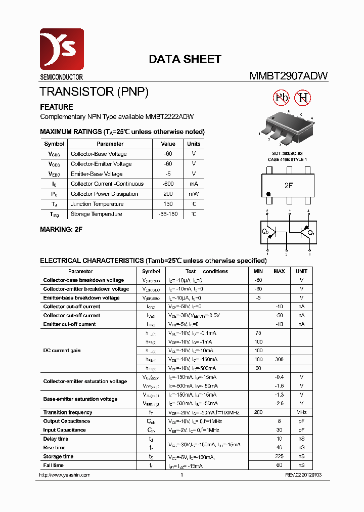 MMBT2907ADW_8961300.PDF Datasheet