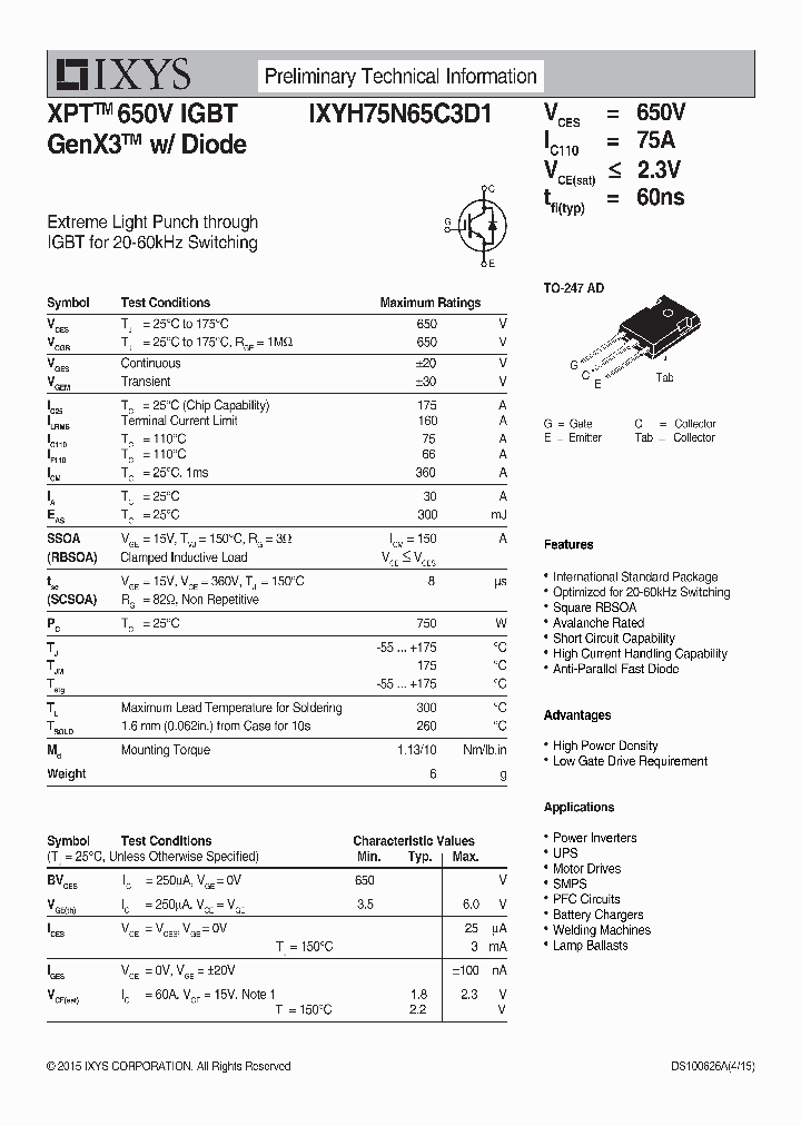 IXYH75N65C3D1_8967653.PDF Datasheet