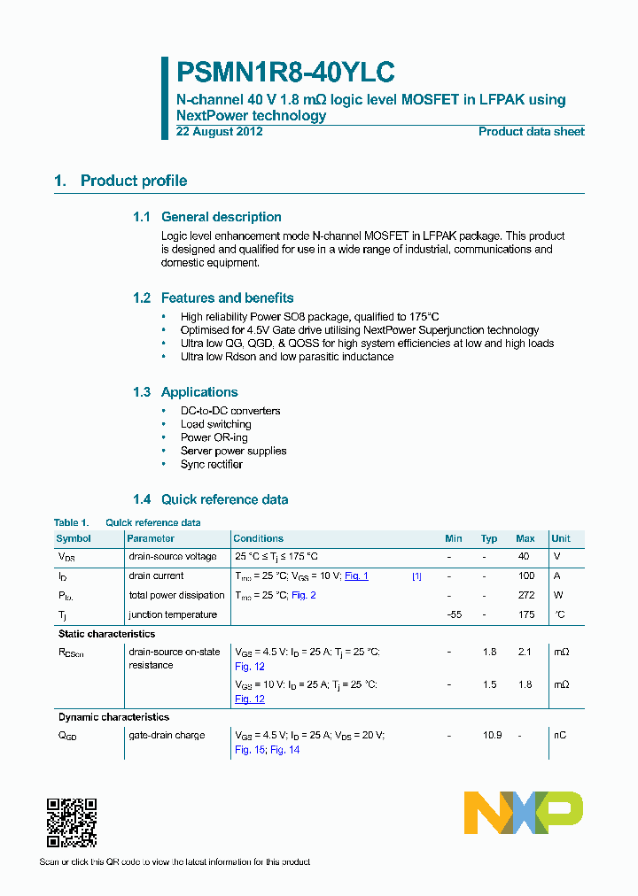 PSMN1R8-40YLC_8970414.PDF Datasheet