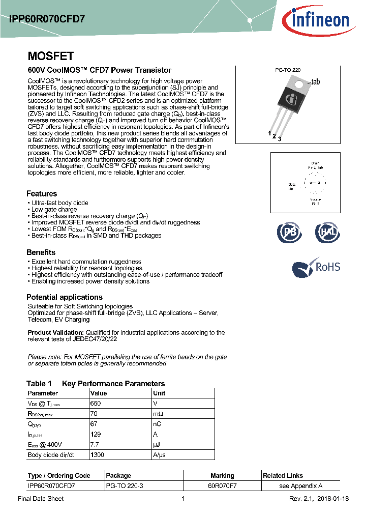IPP60R070CFD7_8976517.PDF Datasheet