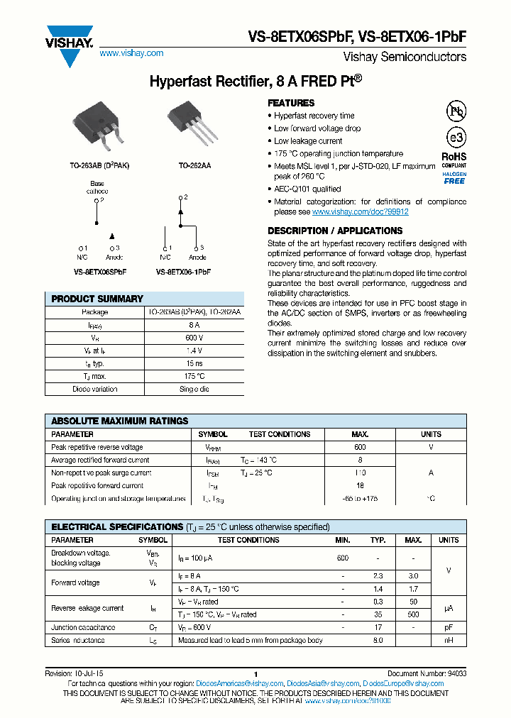 VS-8ETX06SPBF_8980220.PDF Datasheet