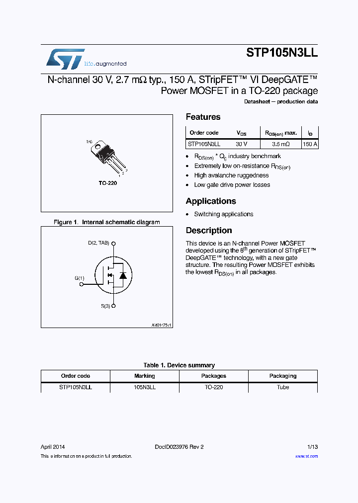 STP105N3LL_8990829.PDF Datasheet