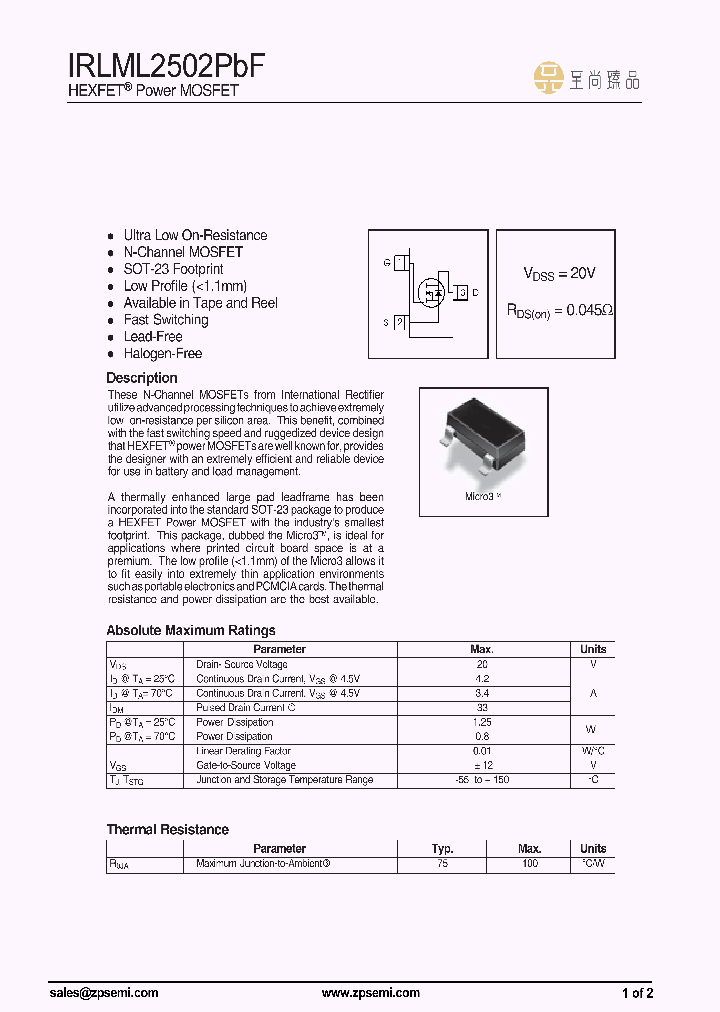IRLML2502TRPBF_8992120.PDF Datasheet