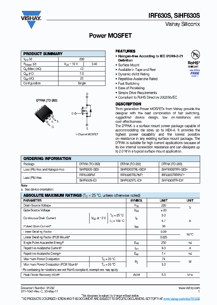 IRF630STRLPBF_8991958.PDF Datasheet