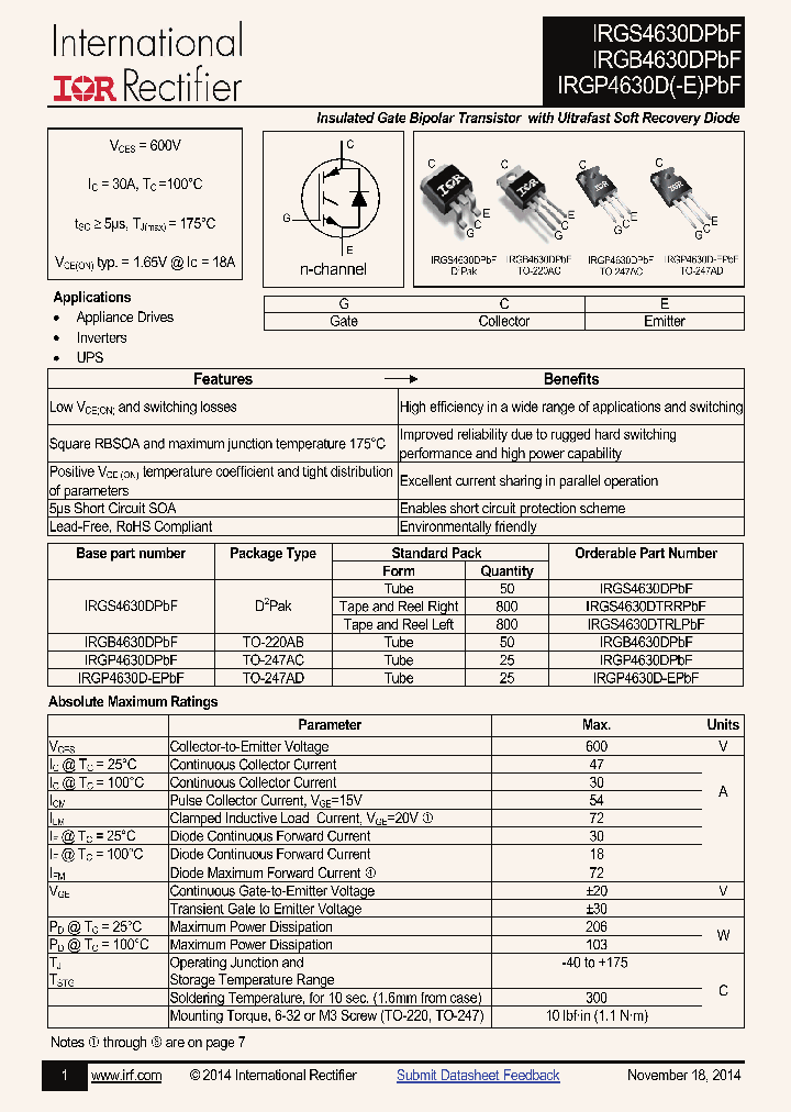 IRGS4630DPBF_8995249.PDF Datasheet