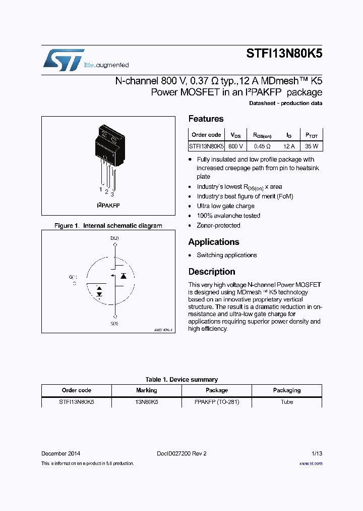 STFI13N80K5_8996601.PDF Datasheet