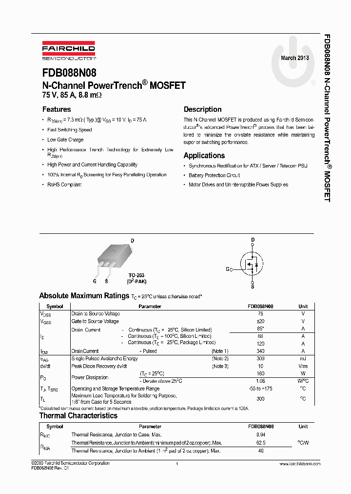 FDB088N08_8998457.PDF Datasheet