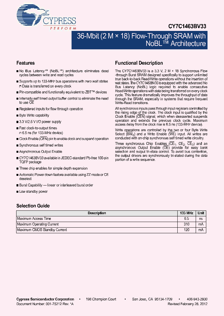 CY7C1463BV33-133AXI_9000067.PDF Datasheet