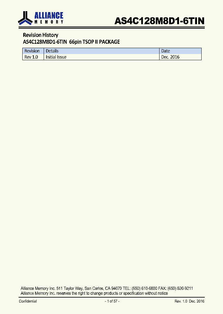 AS4C128M8D1-6TIN_9003657.PDF Datasheet