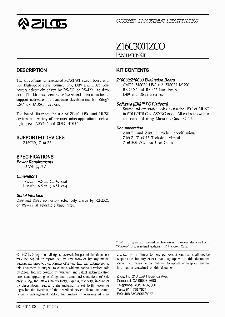 Z16C3001ZCO_9004393.PDF Datasheet